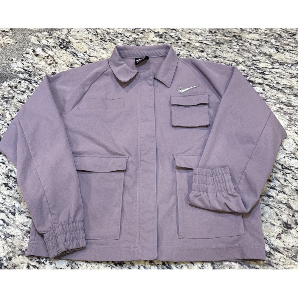 Nike Sportswear Swoosh Woven Jacket Womens S Purple Snap Zip Active Pockets